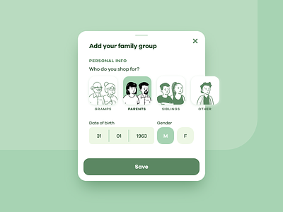Family group card button card datepicker fields illustration material openpeeps ui wip
