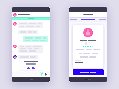 Chat & Locals app block card chat interface menu screen ui ux wireframe