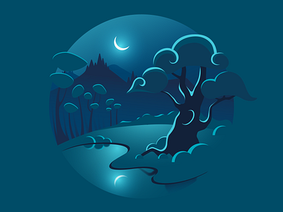 magic forest forest illustration landscape moon night tree vector