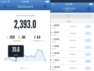 Pilot Pro iOS - Dashboard & Logbook