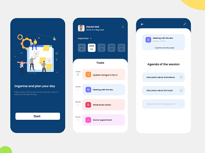 Daily Organiser application design application ui figma illustration interaction design task management task manager to do to do app to do list ui uiux ux