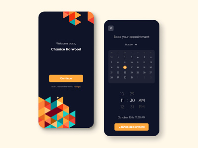 Appointment booking app application design application ui appointment appointment booking appointments booking app dark mode dark ui darktheme figma illustration ui ux