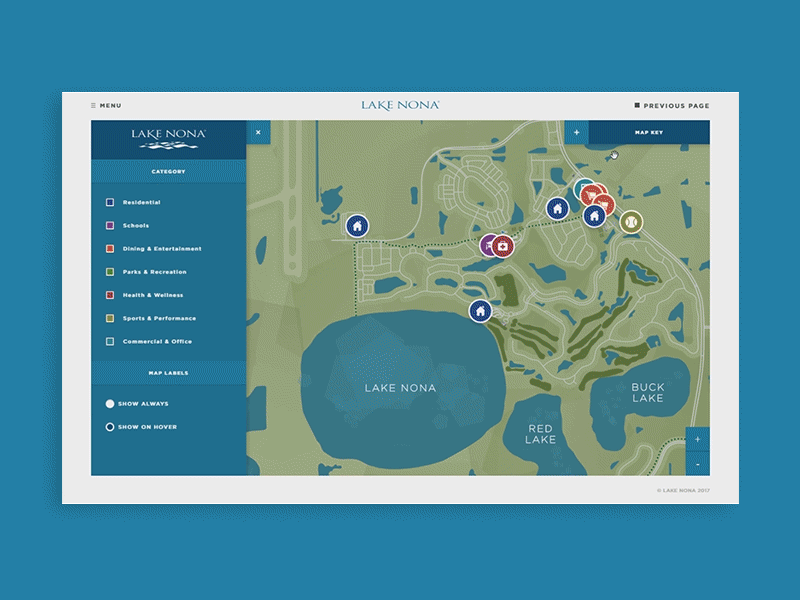 Lake Nona Map Interface filters icons interface map ui vector website