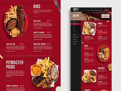 Sonnys BBQ Menu Page bbq design food grid layout meat restaurant web