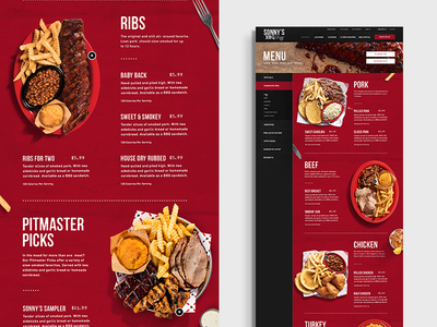 Sonnys BBQ Menu Page bbq design food grid layout meat restaurant web