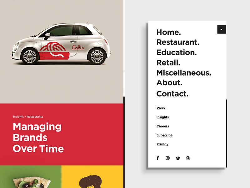 Push Homepage and Menu Concept grid design color web agency mobile menu
