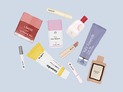 Beauty Products PT II beauty products drunk elephant glossier gucci hourglass illustration laneige make up makeup photoshop self care skin care