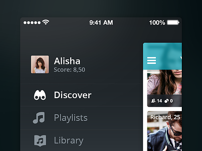 The Crowd Thing avatars dark discover ios 7 iphone lefthand list menu music people playlist