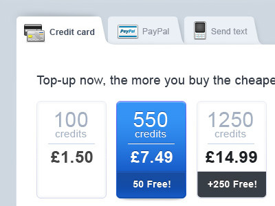 Generic Top Up buttons credits tabs top up