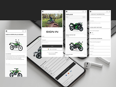 Kawasaki — UX/UI Mobile Redesign concept design e commerce figma kawasaki mobile moto motorcycle online store pproduct page redesign store ui uprock ux web web design