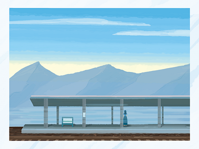 光の故郷 illustration mountains station vector