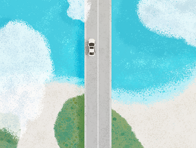 Let's Take a trip！ beach highway illustration summer vacation
