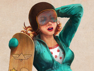 pin-up snowboard girl drawing girl helmet illustration pin up pinup snowboard snowboarding