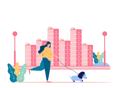 A girl and a dog walking illustration branding creative design illustration illustration design landing