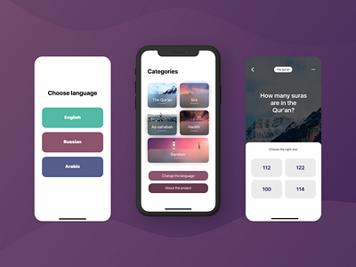 Islam Quiz app design flat minimal mobile typography ui ux