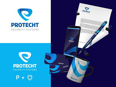 PROTECHT blue branding desmkamal gredient lettermark logo design logo designer logos logotype safety security tech