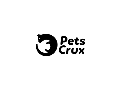 Pets Crux Logo animal black cat illustration logo design minimal
