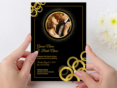Wedding Invitation Card black bride design elegant engagement golden groom invitation modern template wedding wedding invitation weddings