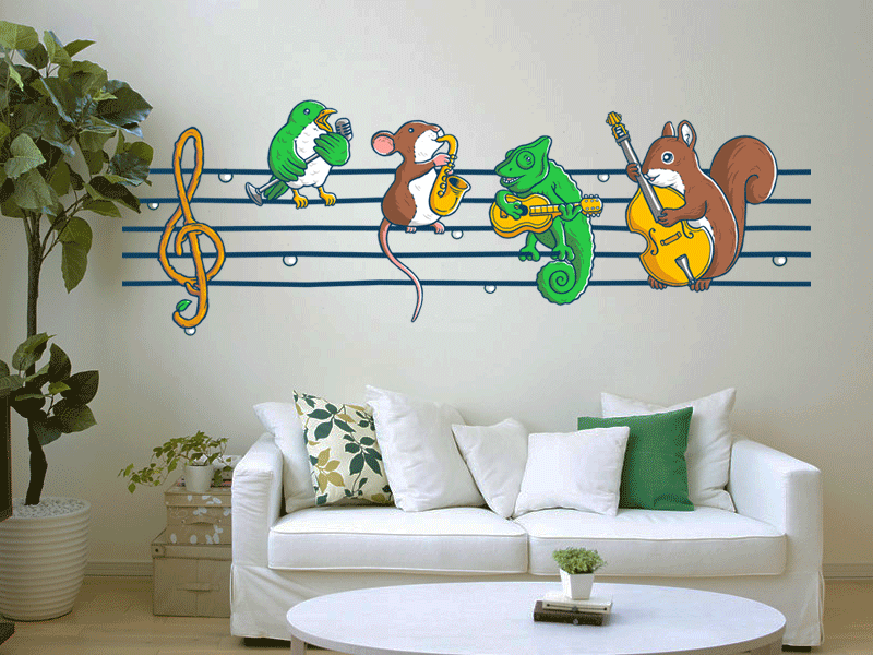 Animal Blues animal band bird cartoon chameleon cute illustration mouse music squirrel sticker wall