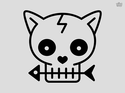 Fish Hunter animal bone cat fish illustration line logo minimal optical illusion simple skull t shirt