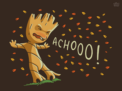 Achoo! achoo fall flu groot illustration season sneeze t shirt tree