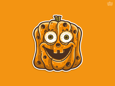 Pumpkinbob creepy cute halloween illustration orange pop culture pumpkin spongebob sticker