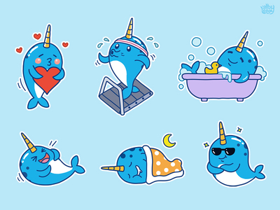 Narwhal 02 - Sticker Set app character cute emoji emoticons illustration narwhal nextkeyboard pack set stickers unicorn