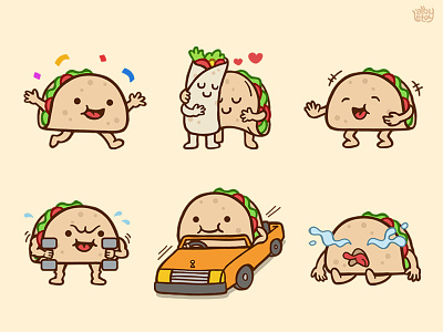Taco 02 - Sticker Set app burrito character cute emoji emoticons illustration messenger nextkeyboard pack set stickers