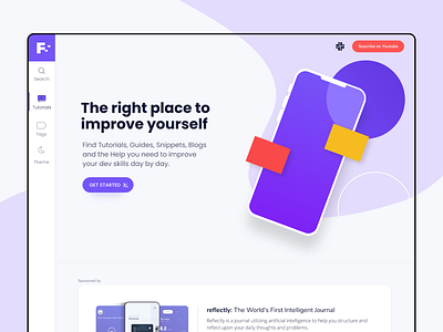 Filledstacks call to action figma flutter get started landing page left menu left navigation side menu suscribe on youtube ui design ux design web design