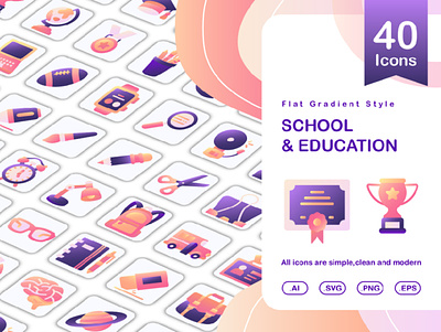 40 education and school flat style icons education icon icons illustration school student study university