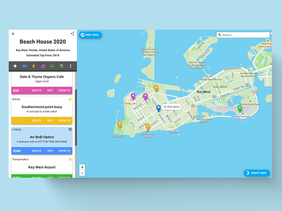 Trip Planning App design ui web