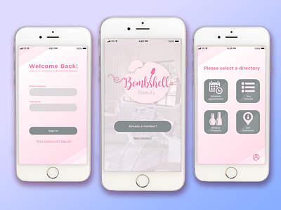 Bombshell Beauty App Concept app branding clean design flat icon layout design logo photoshop simple ui ux vector