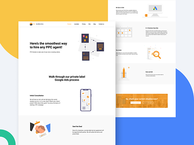 PPC Rockers — Process Page 🖱️ 2020 blue branding colorful figma flat graphic design icon illustration landing page layout minimal pay per click process trend typography ui ux web design yellow