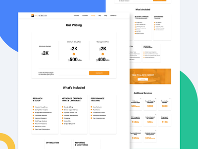 PPC Rockers — Pricing Page 🖱️ 2020 app blue branding colorful figma flat inspiration landing page layout minimal pay per click ppc expert price trend ui ux web design website yellow