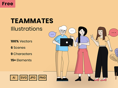 Free Teammates Character Vector Illustrations