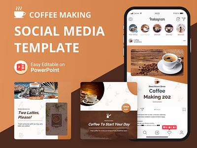 Coffee Making Social Media PowerPoint Template business coffee coffee making creative design graphic design infographic instagram post iphone motion graphics powerpoint powerpoint template presentation social media social media post social media template