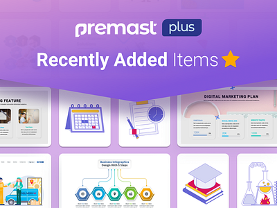 Premast Plus Recently Added Items 3d animation branding business chart creative design graphic design icons illustration infographic logo mockup motion graphics powerpoint powerpoint template presentation ui