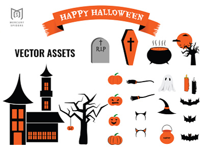 Halloween vector assets bat coffin graphic design halloween haunted house icon illustraion illustrator pumpkin vector