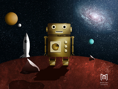 Robot On Mars - vector Illustration. composite graphicdesigner illustration illustrator mars photoshop planet robot rocket space vector