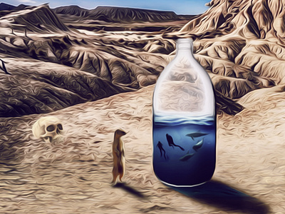 Water in the desert. bottle compositing desert digital art hero image landing page photoshop poster water