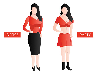 Office VS Party woman illustration character design flat design illustration illustrator photoshop woman illustration