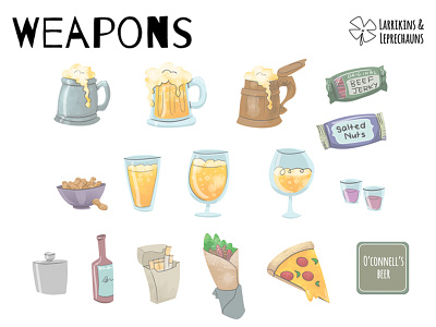 L&L - Weapons beer concepts game illustration kebab nuts pizza pub weapons