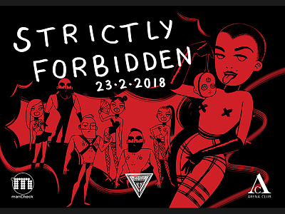 Strictly Forbidden Flyer berlin character characters fetish flyer kinky music party rave sexy techno