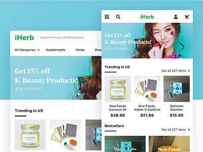 iHerb Responsive Redesign adaptive beauty content grid responsive site tablet web