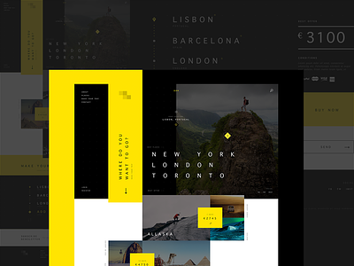 Make your trip // website black white experience travelling ux ui website yellow