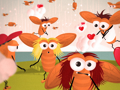 Beezzz - love story bee character green heart insect love orange red