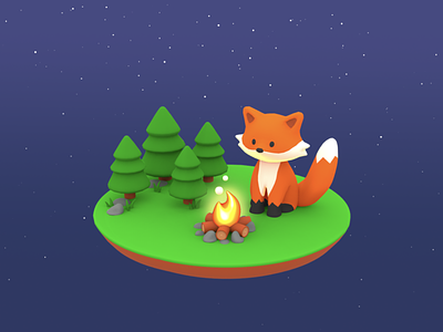 3D Fox Campfire 3d 3dart 3ddesign animal camp campfire challenge concept dark design fire forest fox modeling nft night orange render stars tail