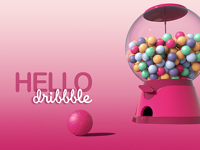 Hello dribbble! 3d ball bubble bubblegum candy design dribbble gum gumball gumball machine hello hello dribbble hellodribbble machine render
