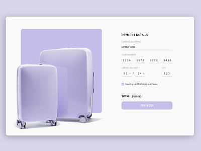 Daily UI 002 - Checkout Page 002 2d checkout checkout page creditcard daily ui dailyui dailyui 002 dailyuichallenge design luggage page payment purple responsive design shopping ui uiux user inteface website