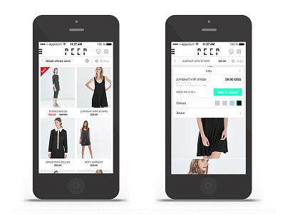 Peep App app buttons e commerce interface ios menu mobile shopping tab ui ux widget